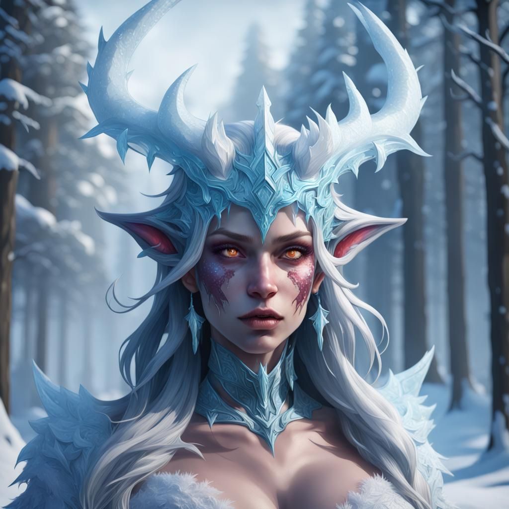 Ice Demon Portrait in Winter Wonderland