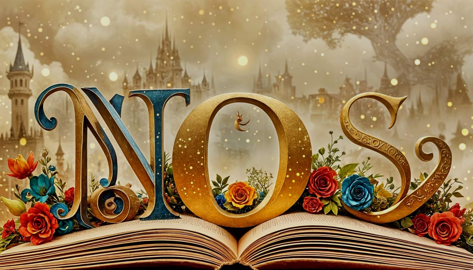 Letters 'NOS' in Whimsical Storybook Style