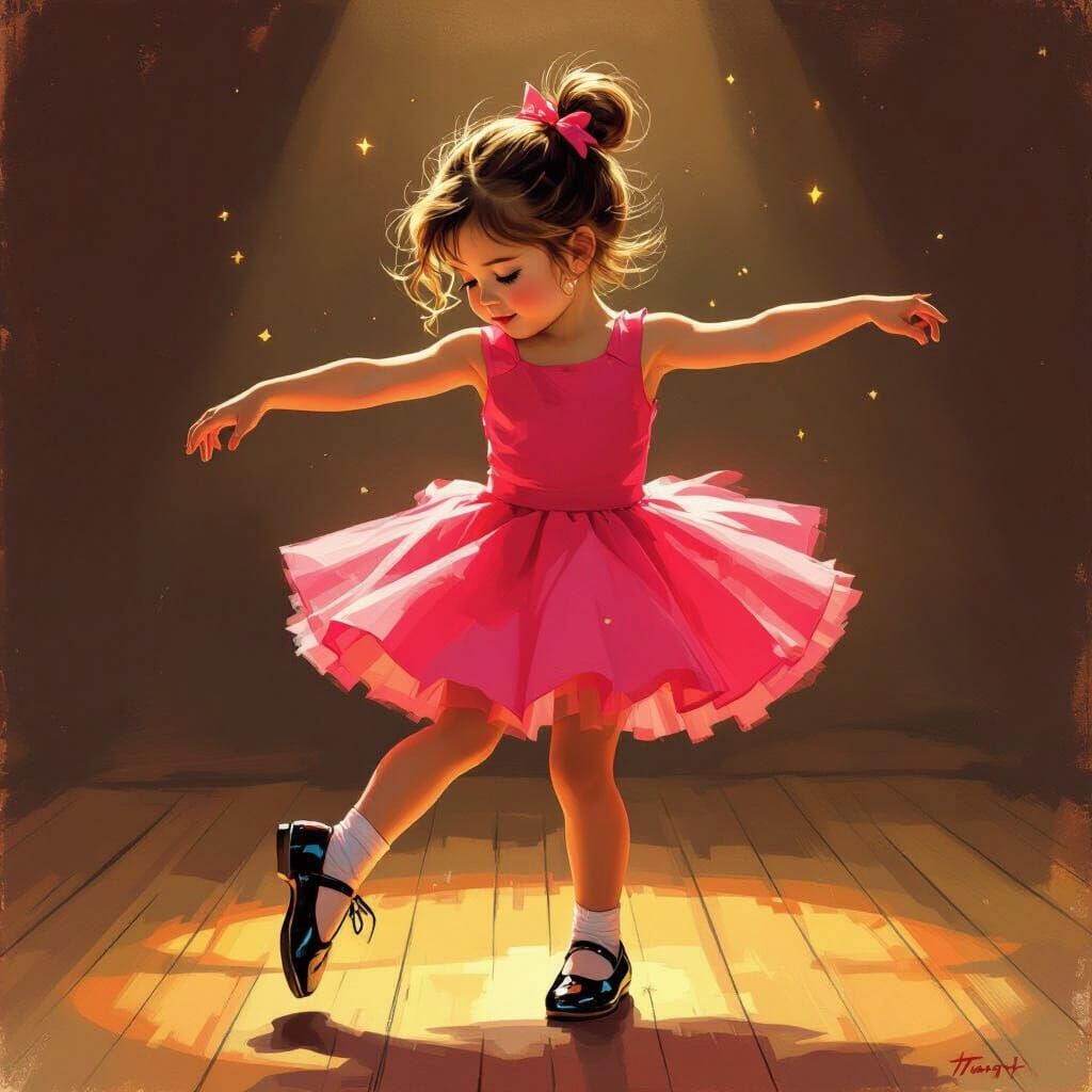 Girl in Pink Dress Dances in Golden Light