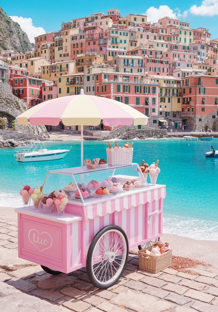 Pastel Ice Cream Cart on Cinque Terre Beach