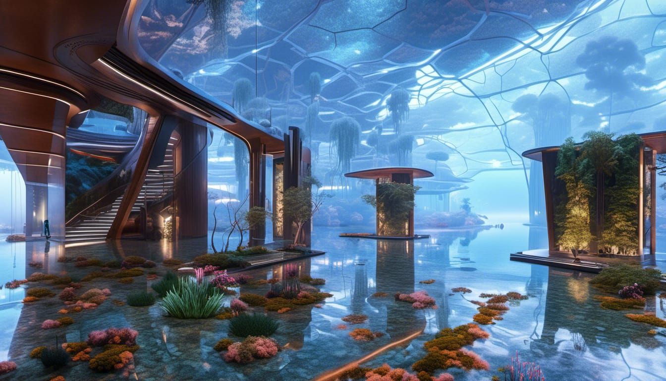 Dreamy Lounge: Sci-Fi Landscape with Bioluminescent Flora
