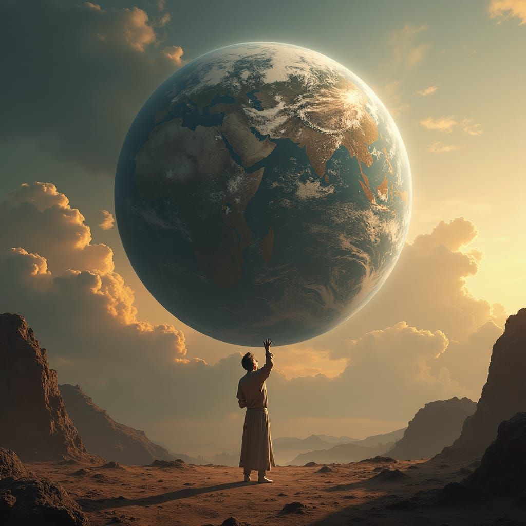 Hyperrealistic Atlas Lifts Earth Digital Illustration