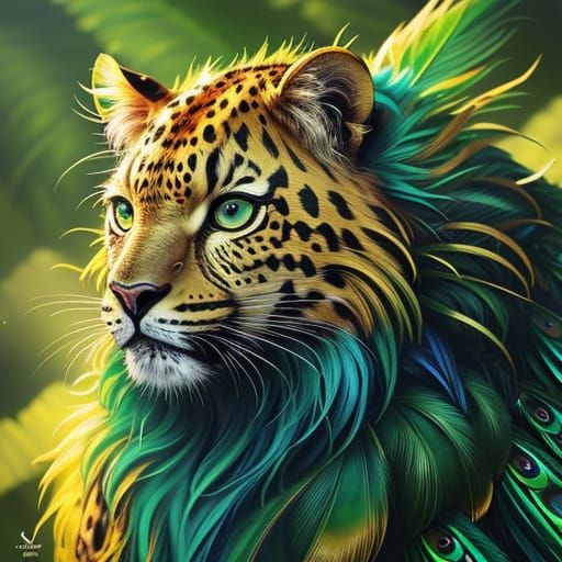 Leopard and Peacock Hybrid in Vibrant Digital Art