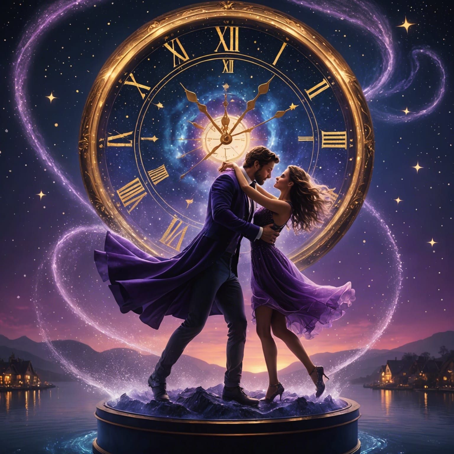 Magical Couple Dancing in a Bottle Under Stars