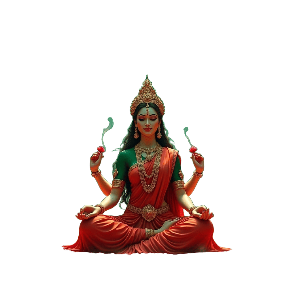 Goddess Lakshmi with Marigold Flowers: Detailed Matte Painti...