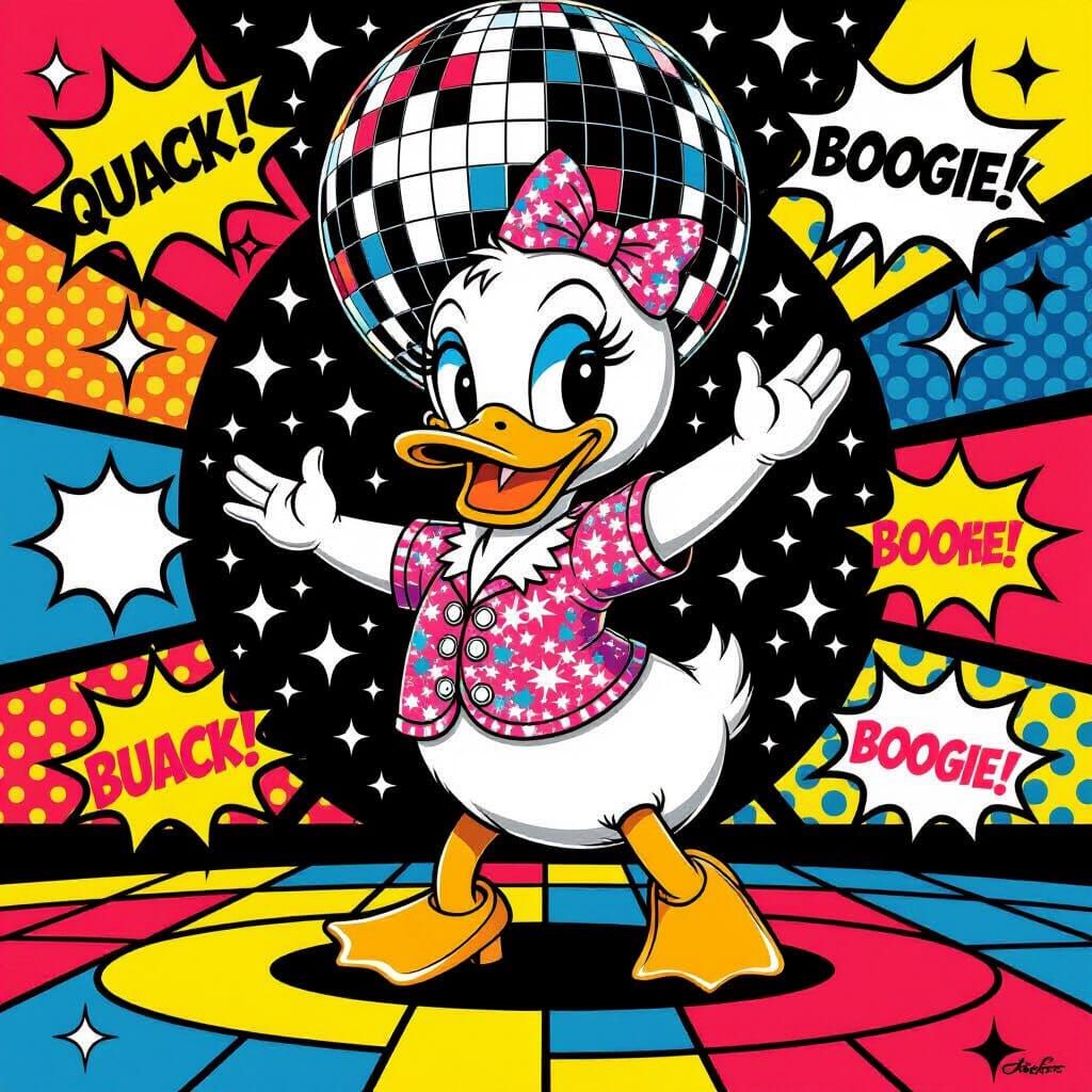 Funky Duckling Disco Dance in Pop Art Style