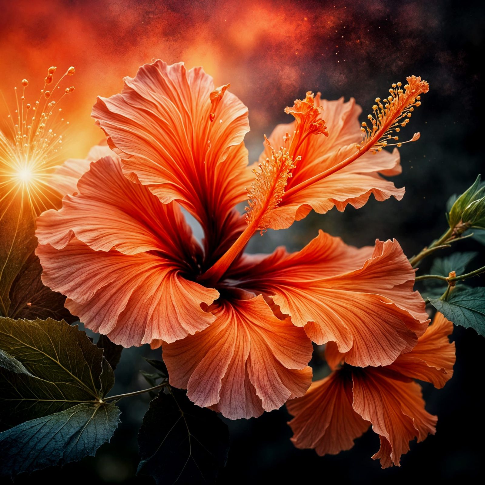 Epic Sunset Hibiscus in Vibrant Close-Up with Magical Detail...