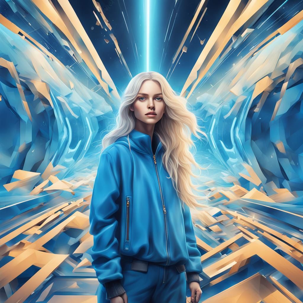 Futuristic Woman Portrait with Abstract Blue Background