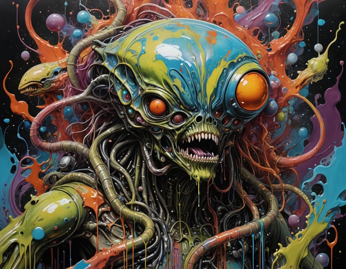 Colorful Space Monster Paintball Fight Graffiti Art