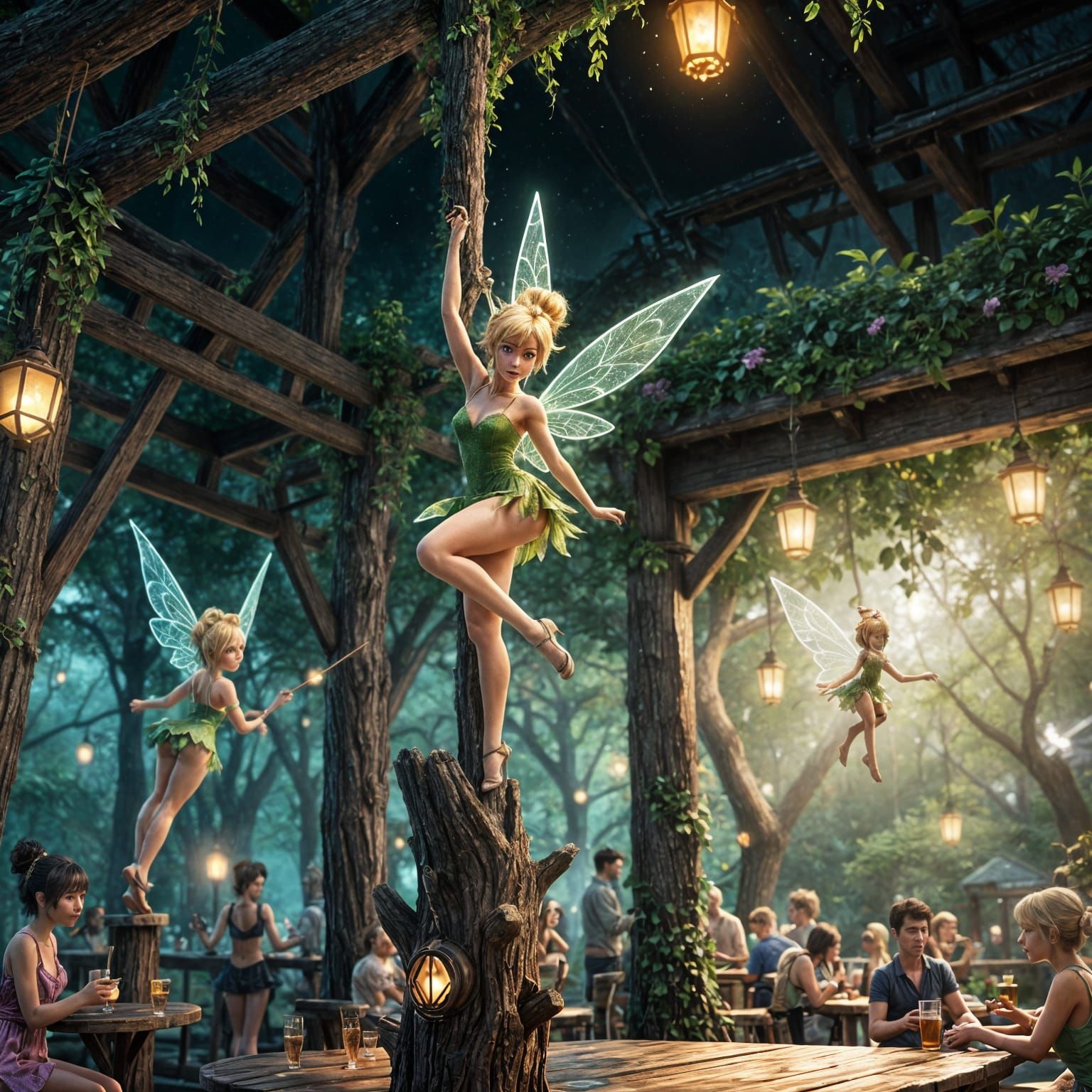 Tinkerbell Pole Dancing in Eerie Forest Bar