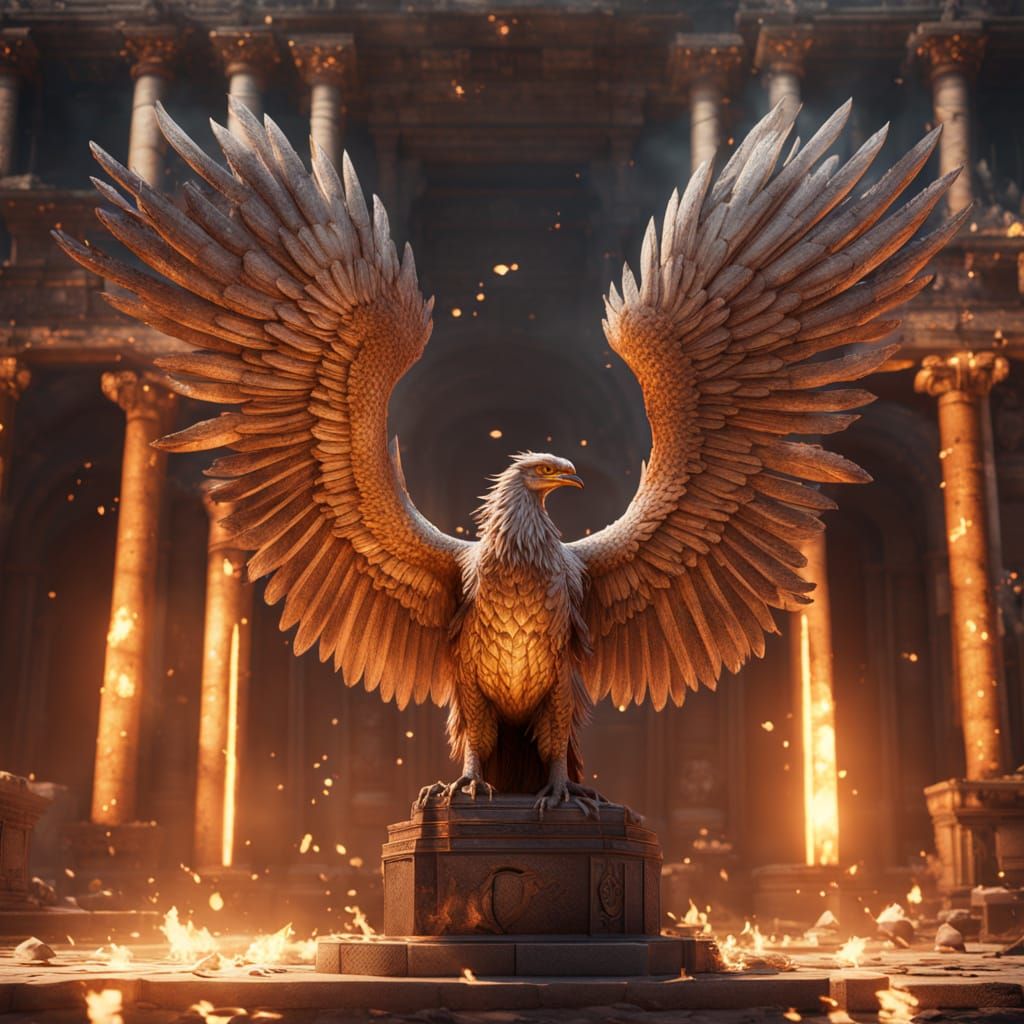 Majestic Phoenix Rises from Golden Flames in a Dreamy Fantas...