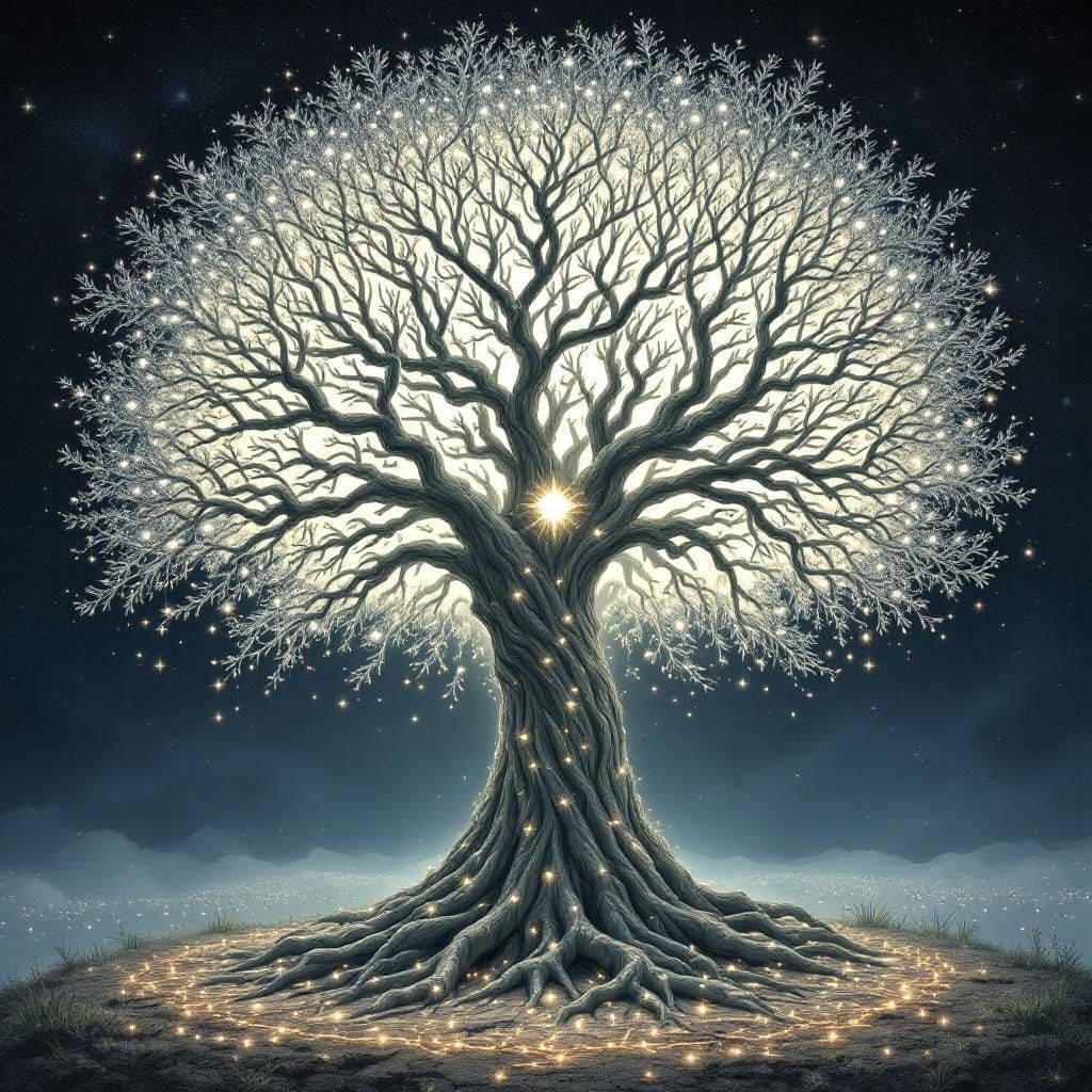 Glowing Tree of Life with Book, Mystical Style