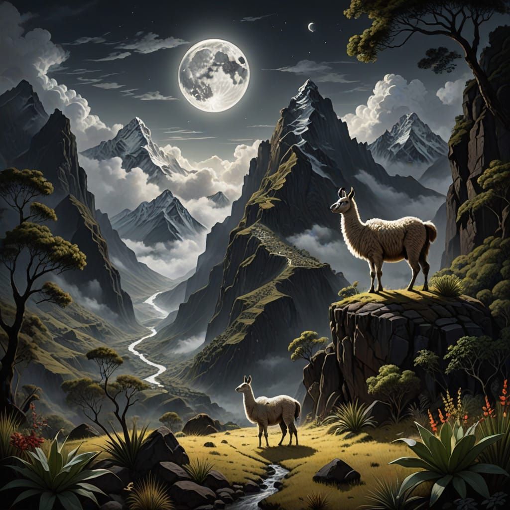 Mystical Andean Spirit in Ethereal Landscape