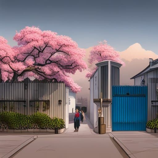 Cherry Tree Lined Street with 3D Cinematic Feel