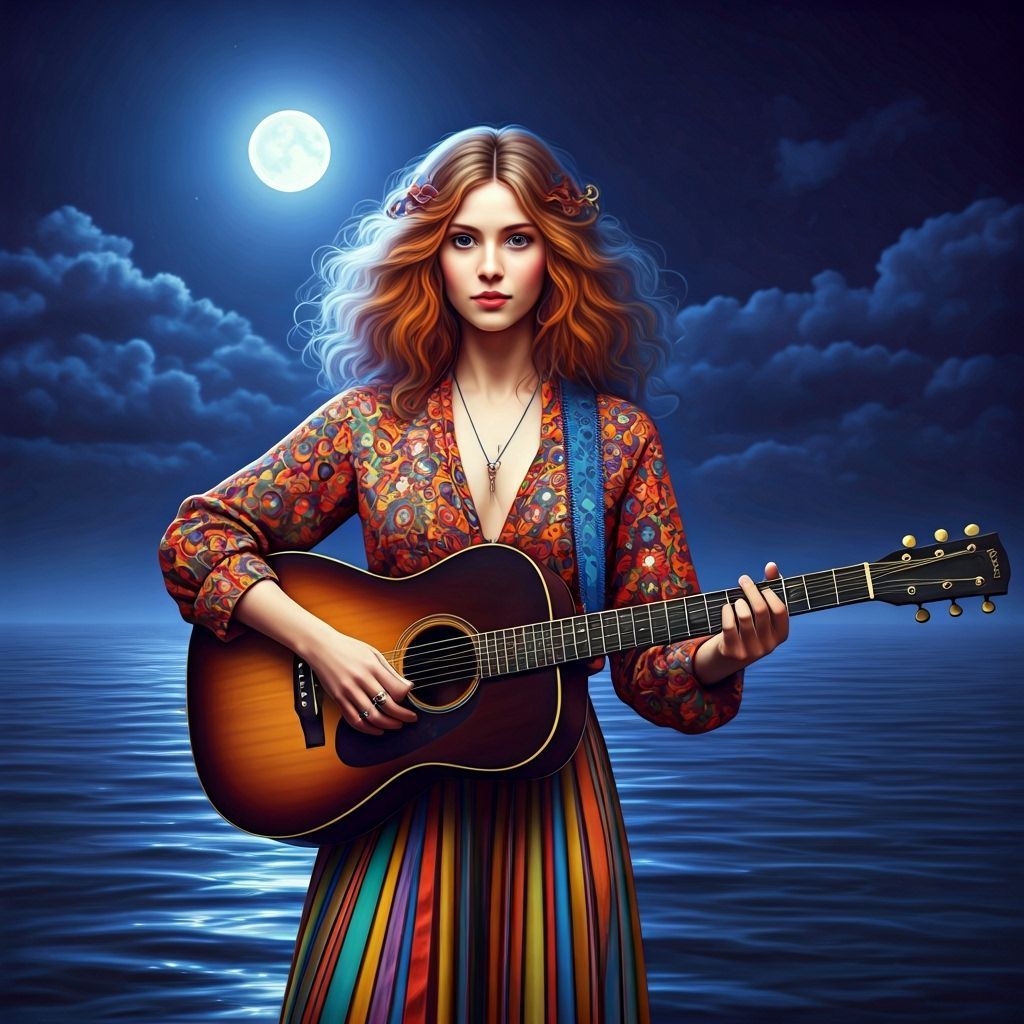 Moonlit Guitar Serenade in Dreamy Surreal Style