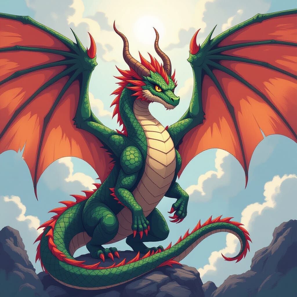 Majestic Dragon in Vibrant Anime Style