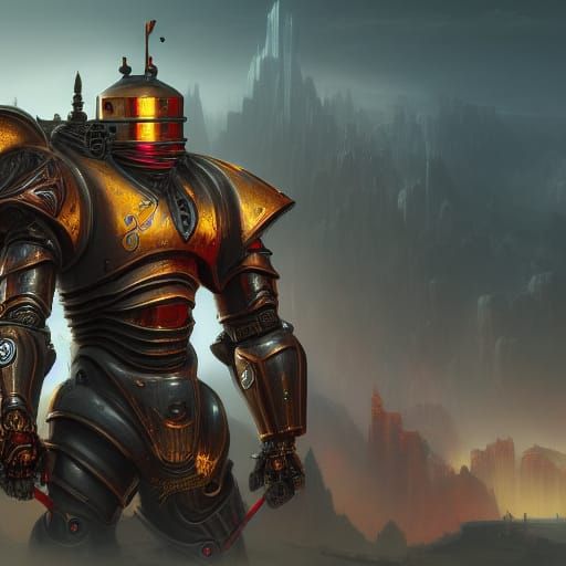 Robot Knight in Detailed Matte Painting