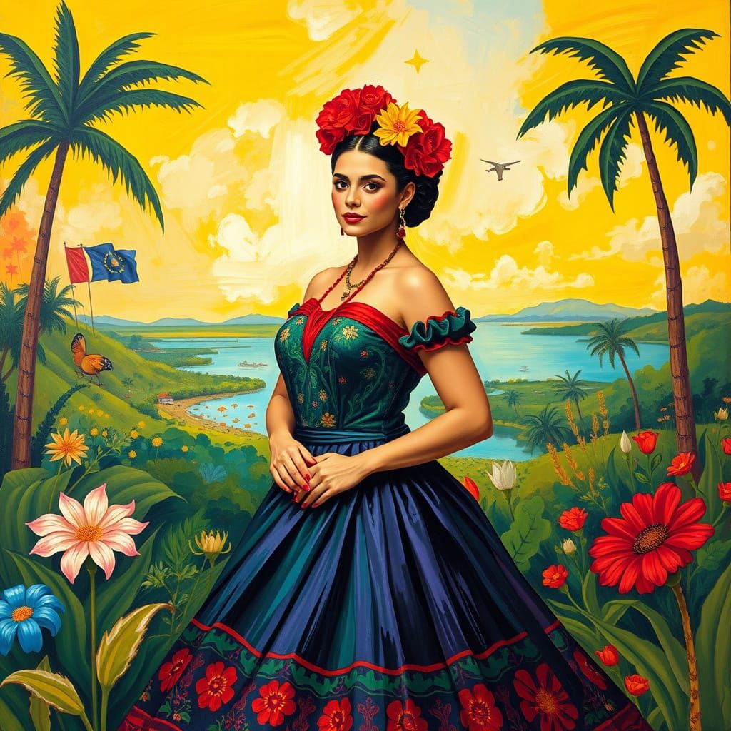 Hispanic Woman Embracing Heritage in Florida Landscape