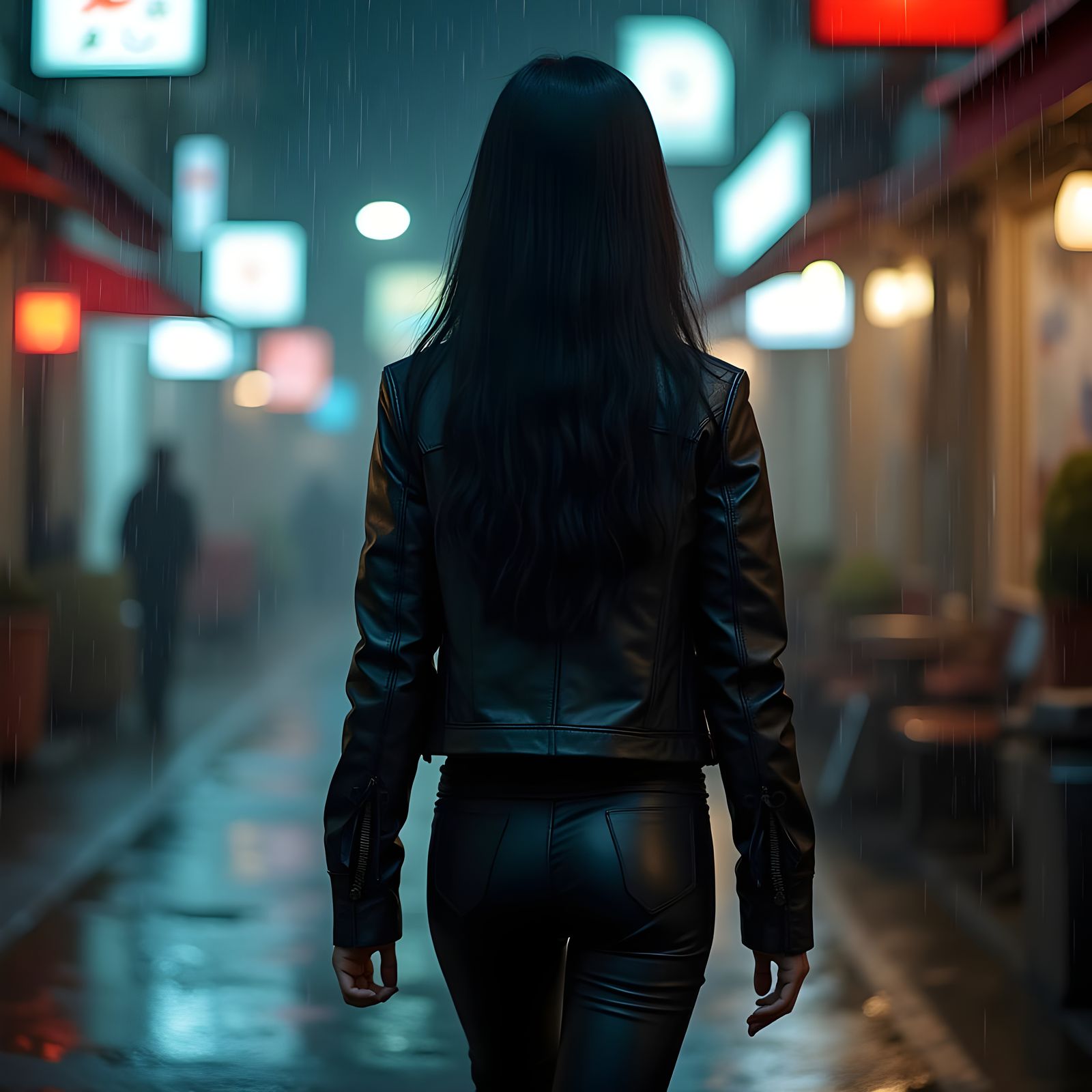 Mysterious Woman in a Rainy City Night