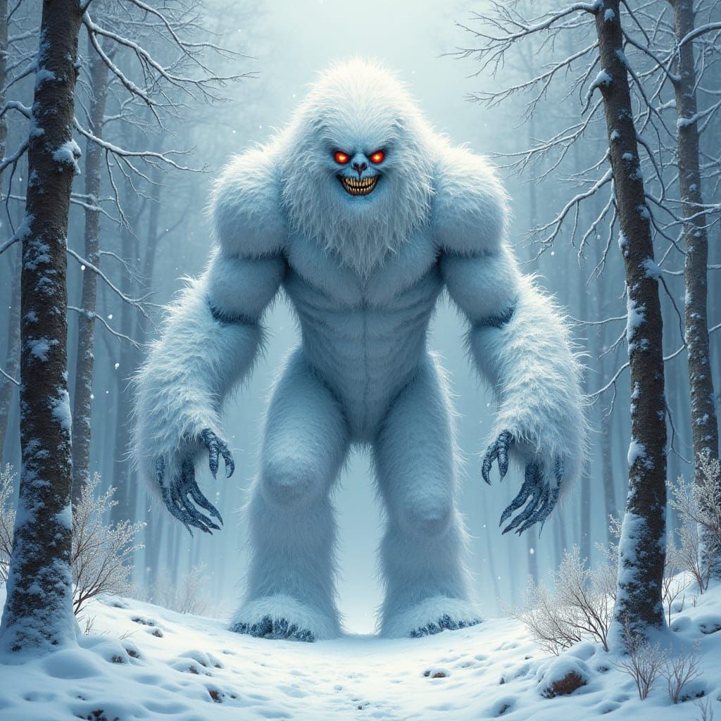 Detailed Abominable Snowman in Abstract Fractal Style