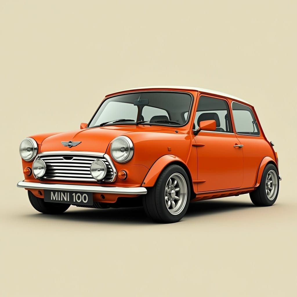 Retro Mini Cooper Classic Car with Distinctive Grille and Br...