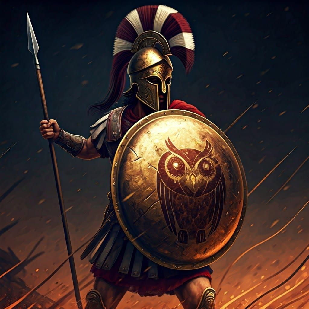 Ancient Greek Warrior in Red and White Stripes