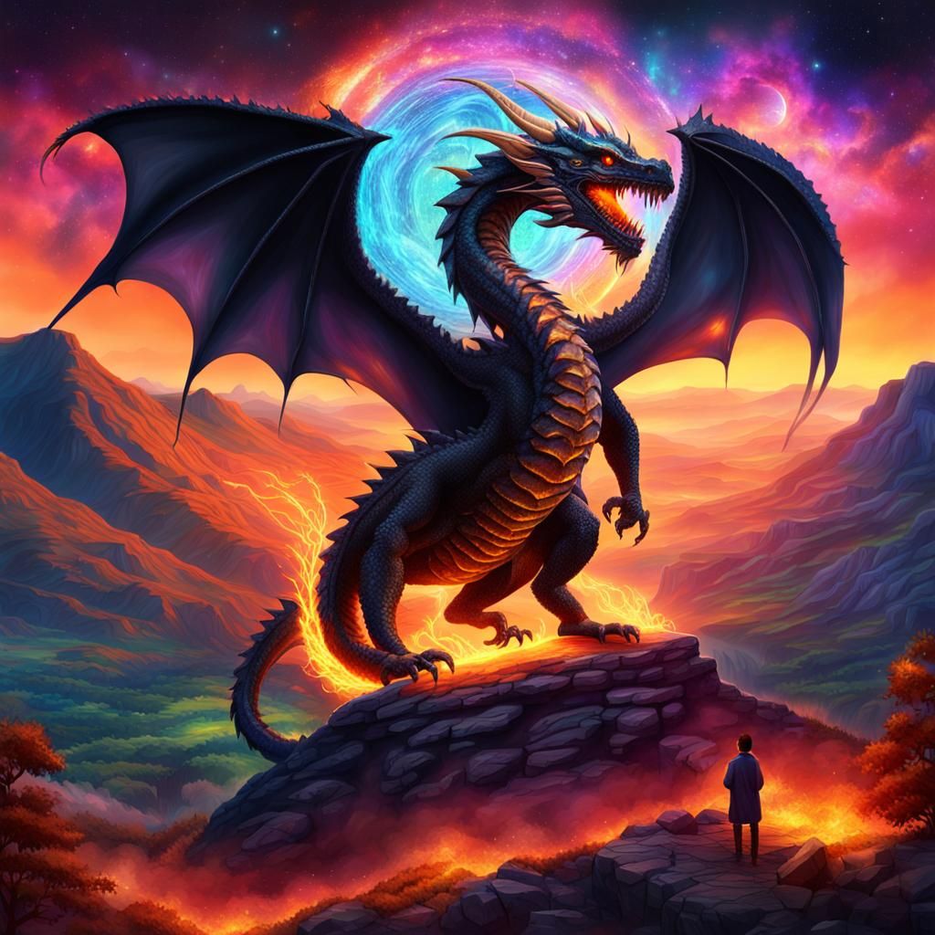 Black Dragon Fire Breath: Astral Cosmic Illustration