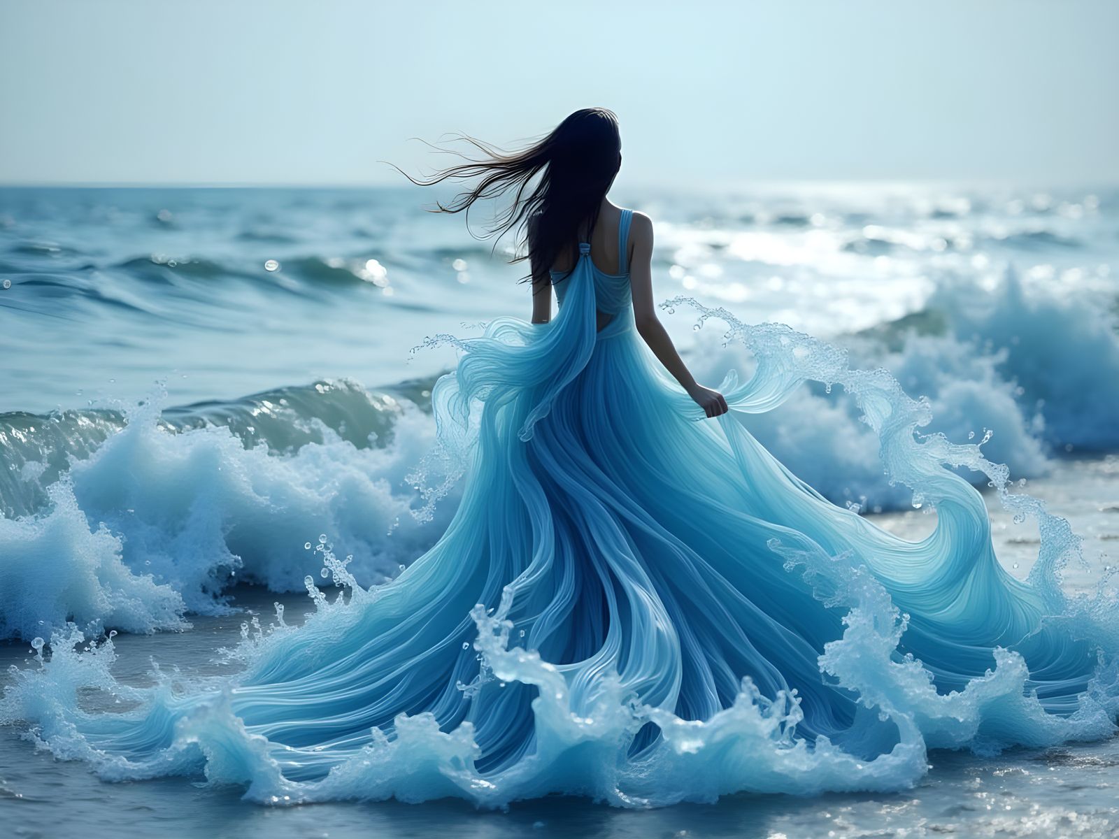 Ocean Goddess Walking into Sunset Sea