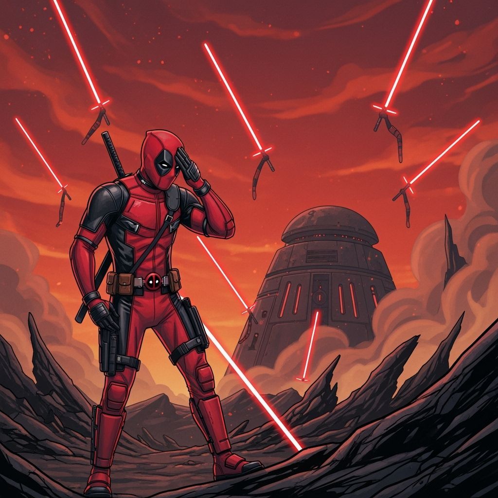 Deadpool Facepalms on Ominous Terrain: Comic Book Illustrati...