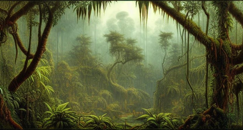 Detailed Jungle Scene Inspired by Classical Art