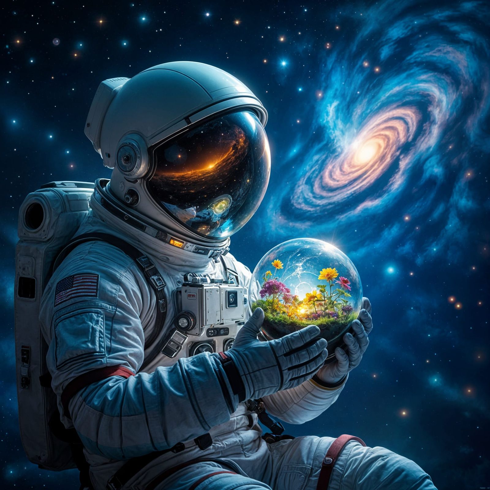 Astronaut with Earth's Last Flowers in Space