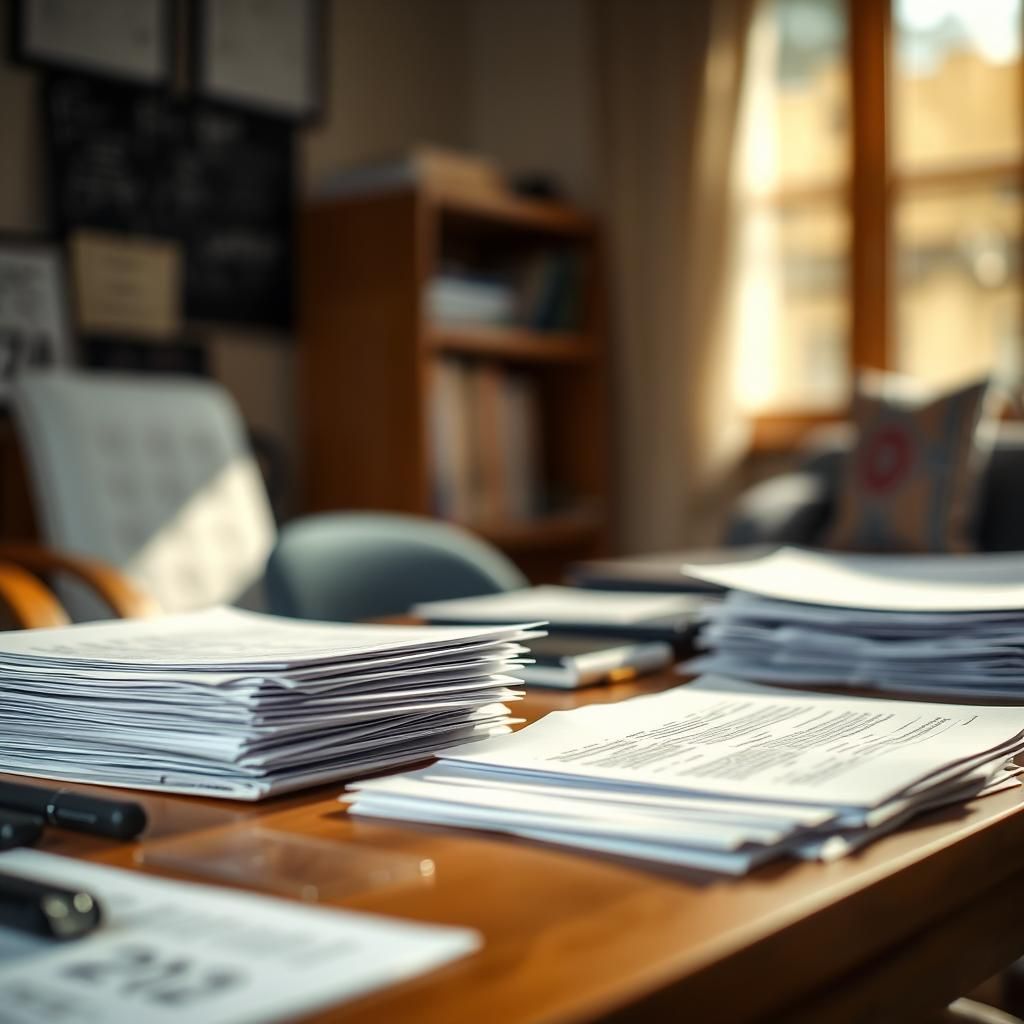 Desk Cluttered with Papers: Professional Photo