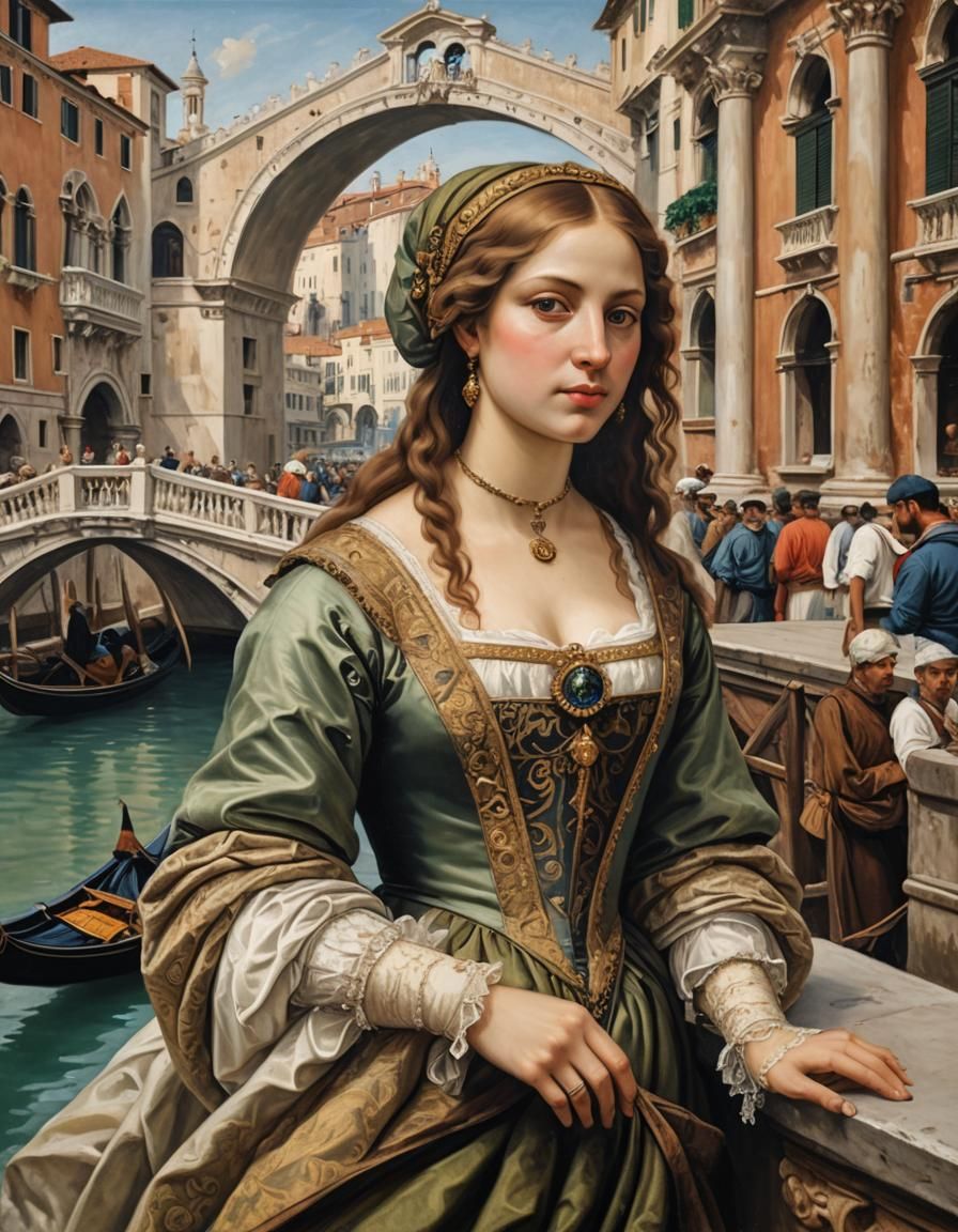 Renaissance Venetian Woman on Rialto Bridge