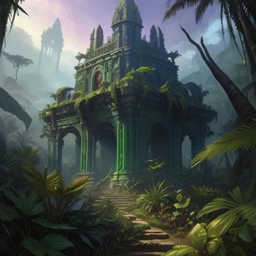 Mystical Serpent in Jungle Ruins: Fantasy Art