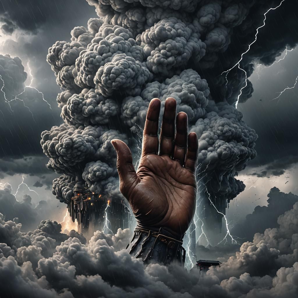 Giant Hand Emerges from Storm Cloud
