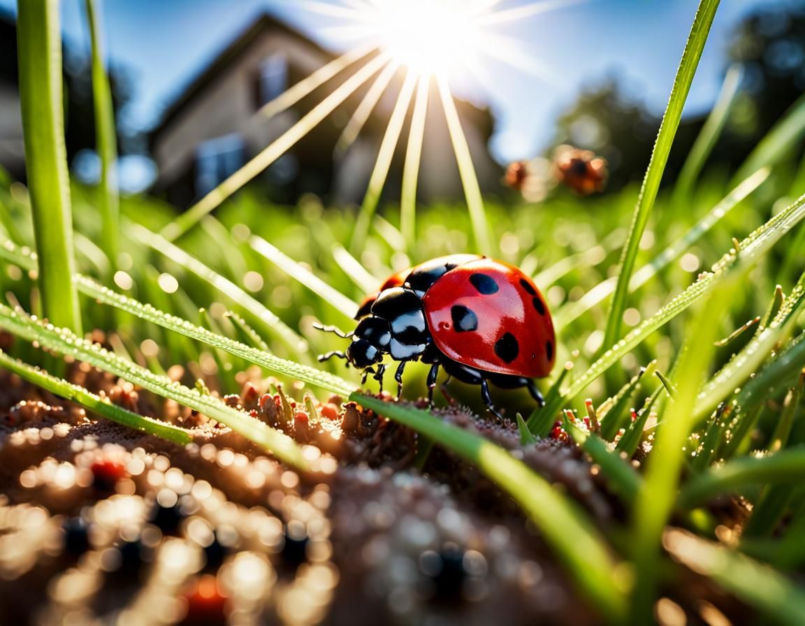 Ladybug's Eye View of a Sunny Lawn