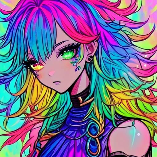 Pixel Art Woman with Rainbow Hair