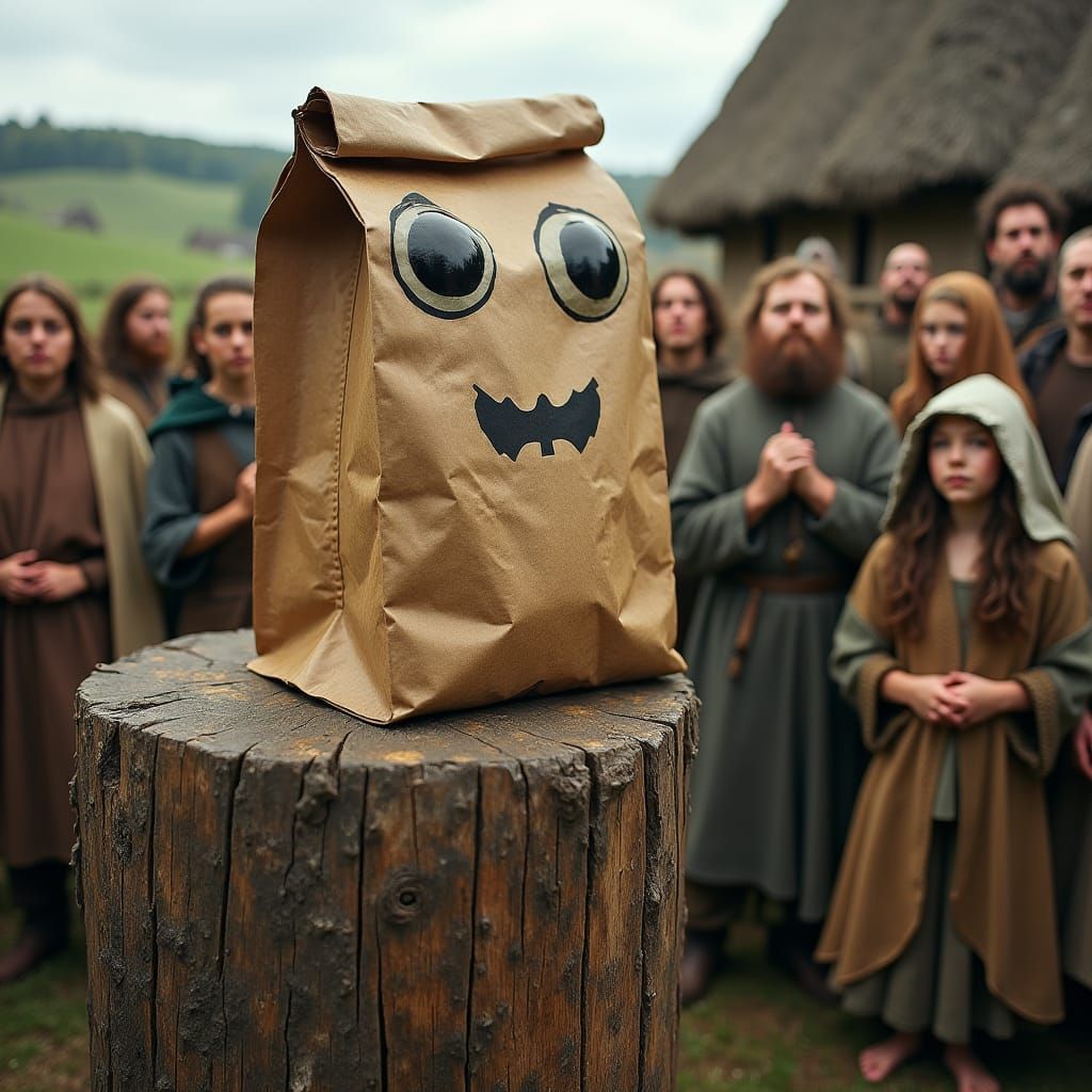 Medieval Villagers Worship Googly-Eyed Paper Bag
