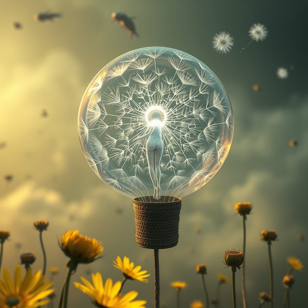 Ethereal Filigree Figure in Dandelion Balloon