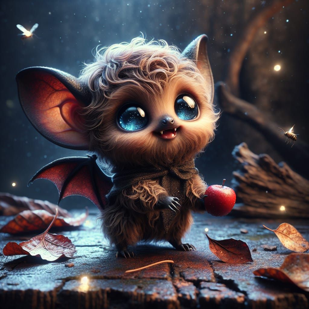 Chibi Bat in Enchanted Cave Scene