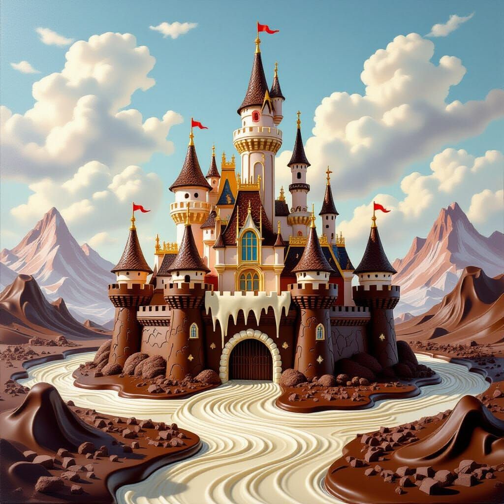 Melting Chocolate Castle in Surreal Landscape
