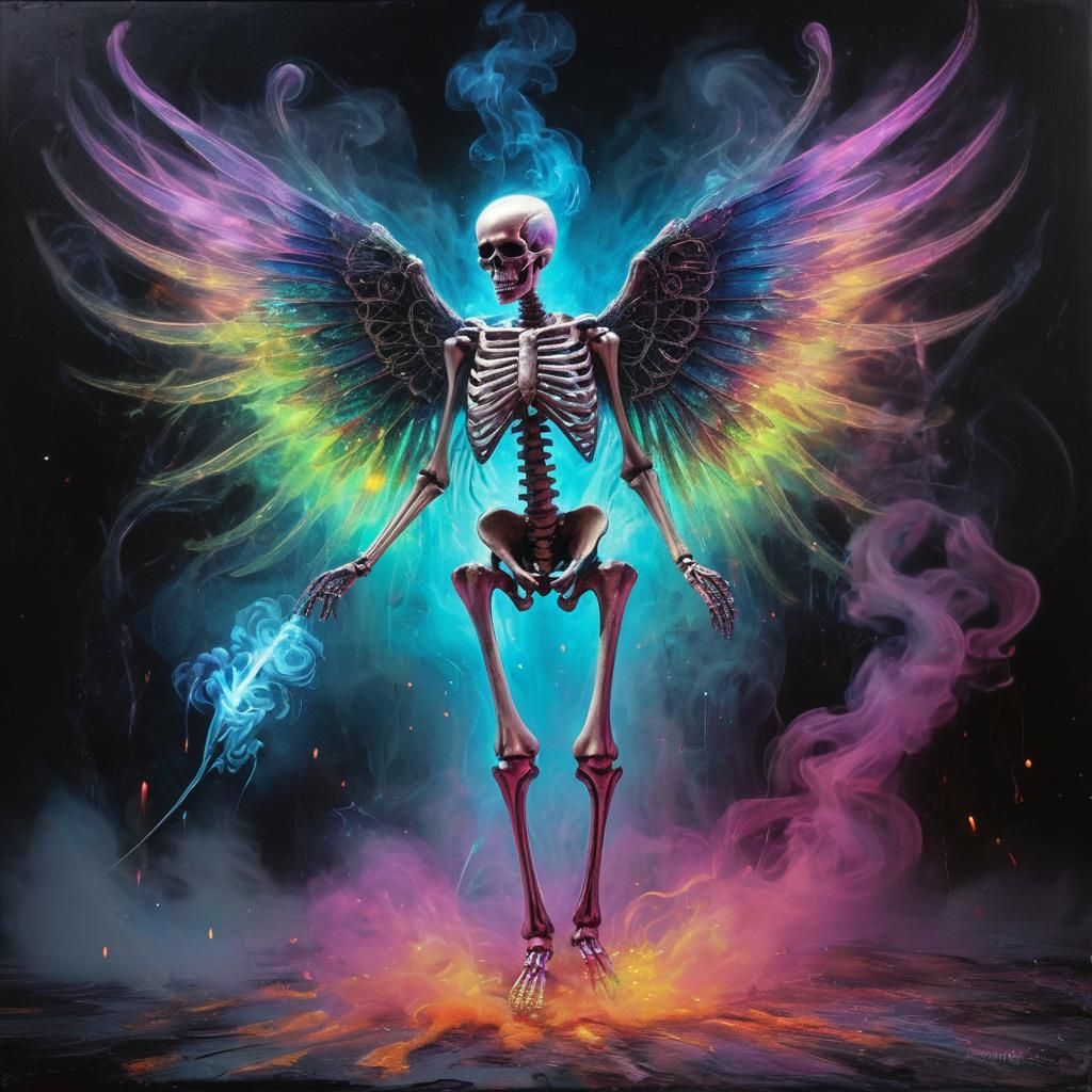 Dark Fantasy Fairy Skeleton with Swirling Smoke