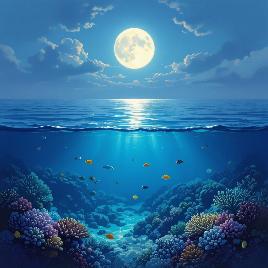 Ethereal Moon Over Vibrant Coral Reef