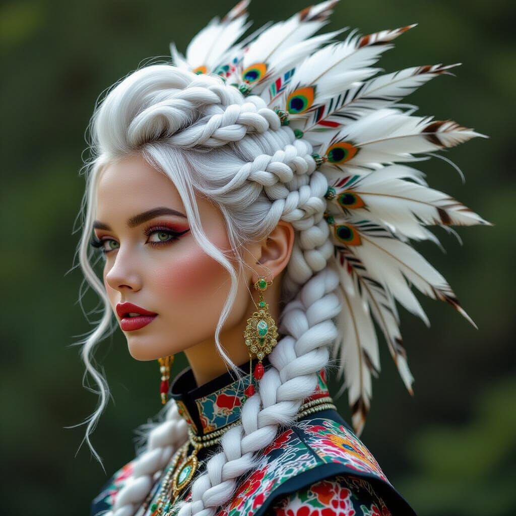 Spectacular Hairstyle with Filigree and Feathers