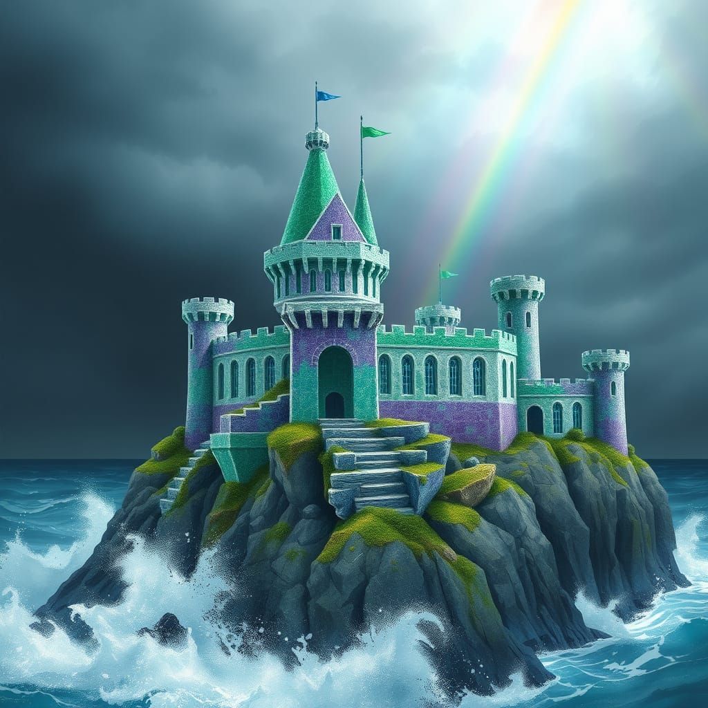 Majestic Sea Glass Castle on Stormy Coast