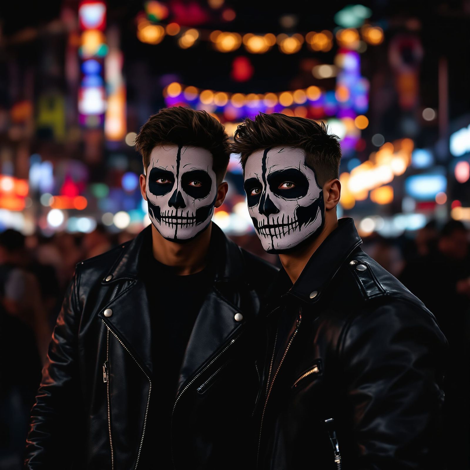 Athletes with Skull Masks at Street Festival