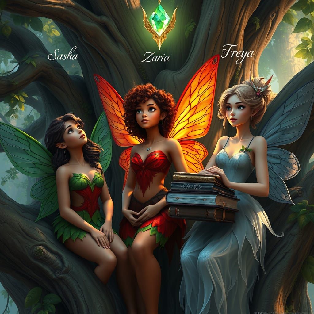 Fairies Among Ancient Trees: Sasha, Zaria, Freya