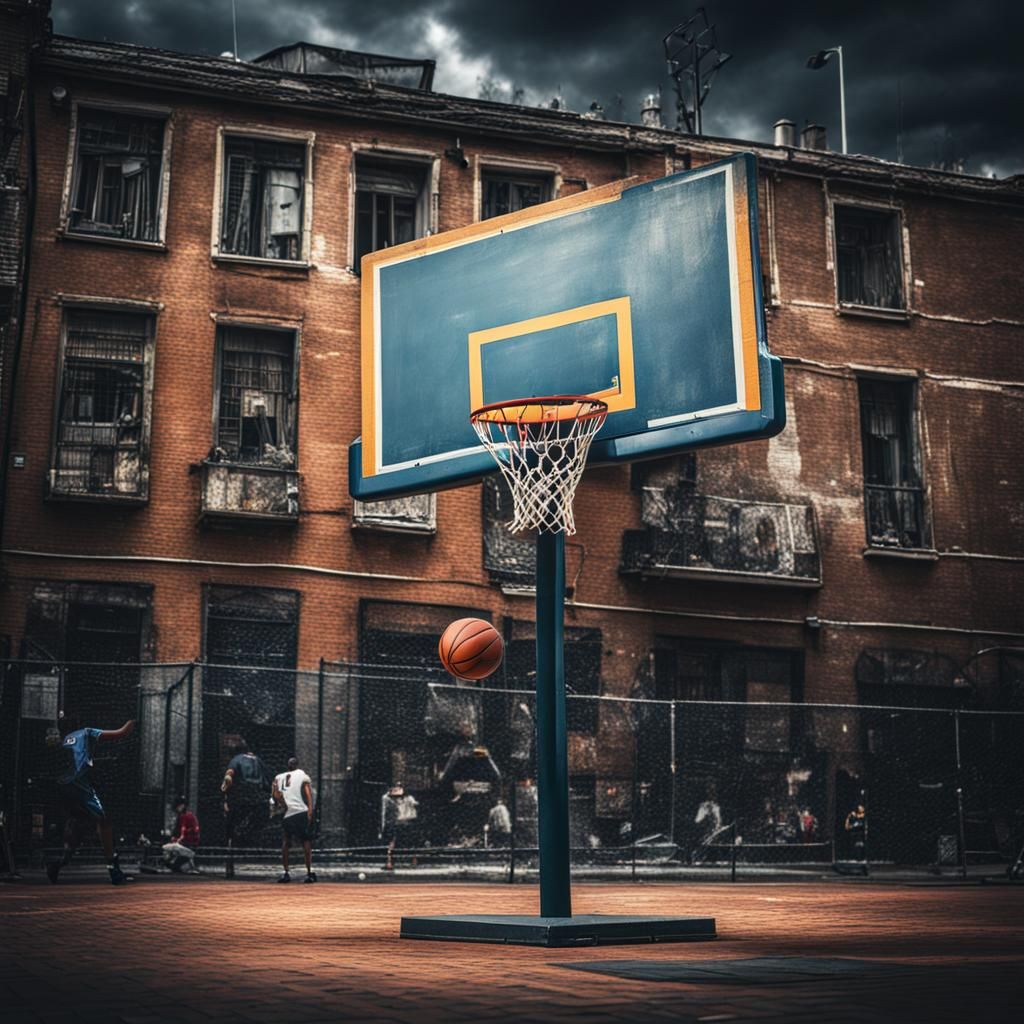 Hyperrealistic Basketball on a Street, Sharp Focus