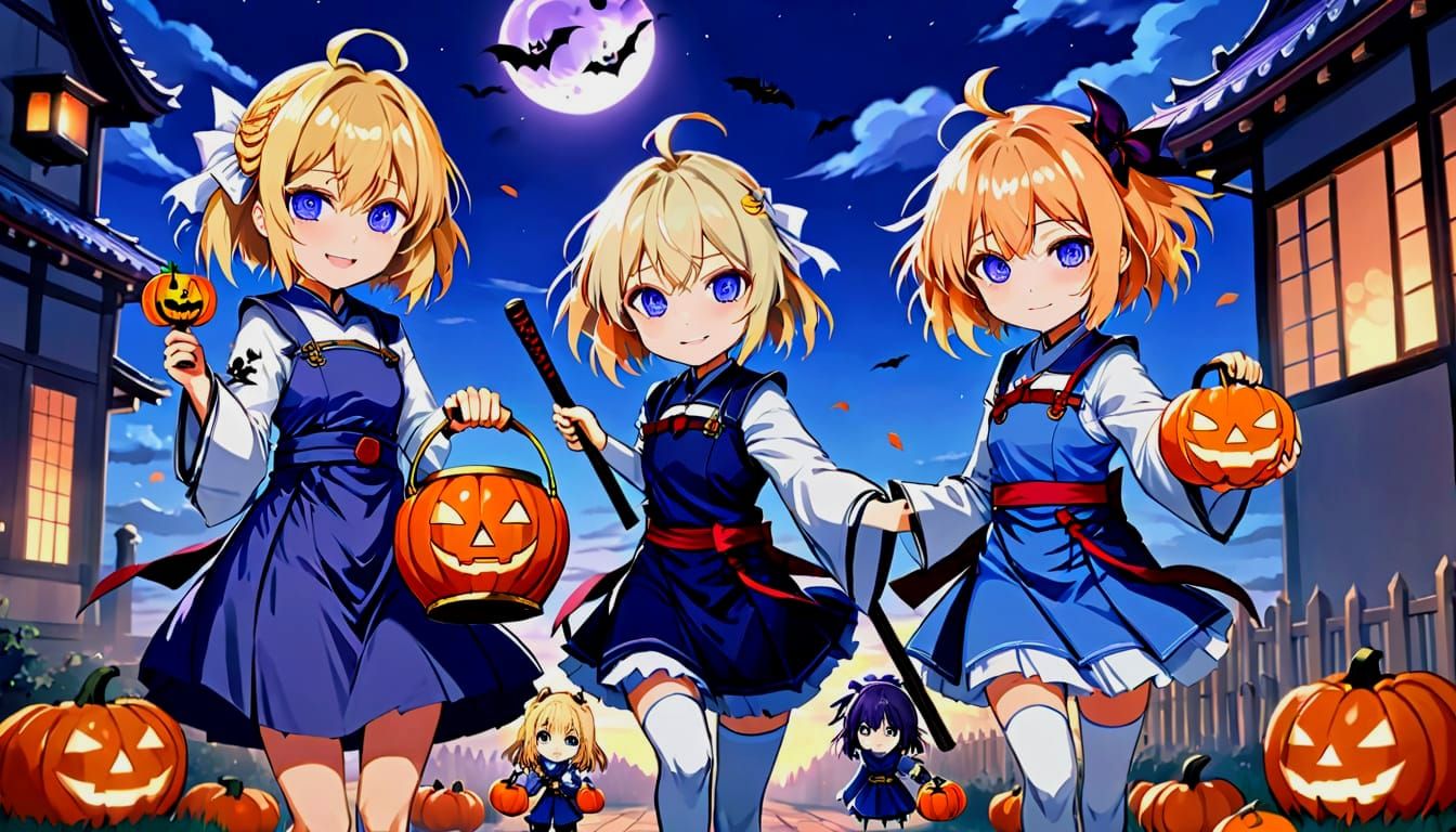 Anime Halloween Night Ukiyo-e Style