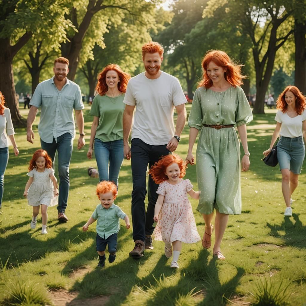 Happy Red-Haired Family Portrait in Photorealistic Style
